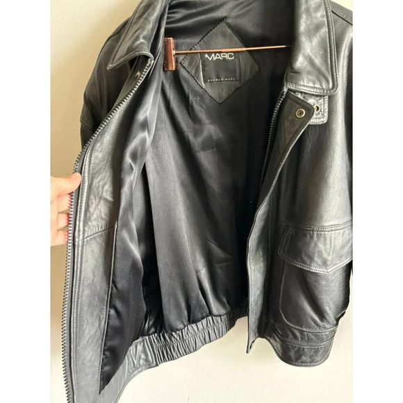 Marc Andrew Mens Long Sleeve Zip Up Motorcycle Leather Bomber Jacket Black Sz XL - Picture 11 of 16